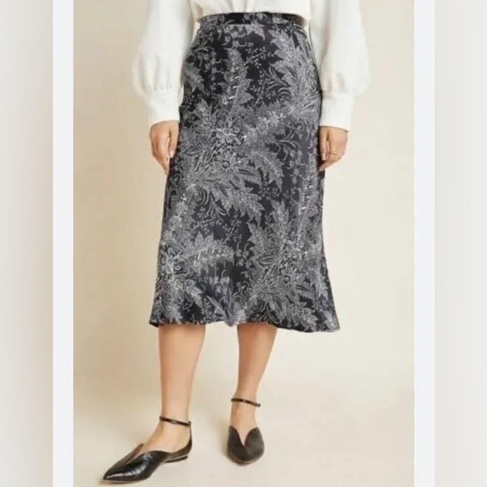 Anthropologie Satin Paisley Midi Skirt